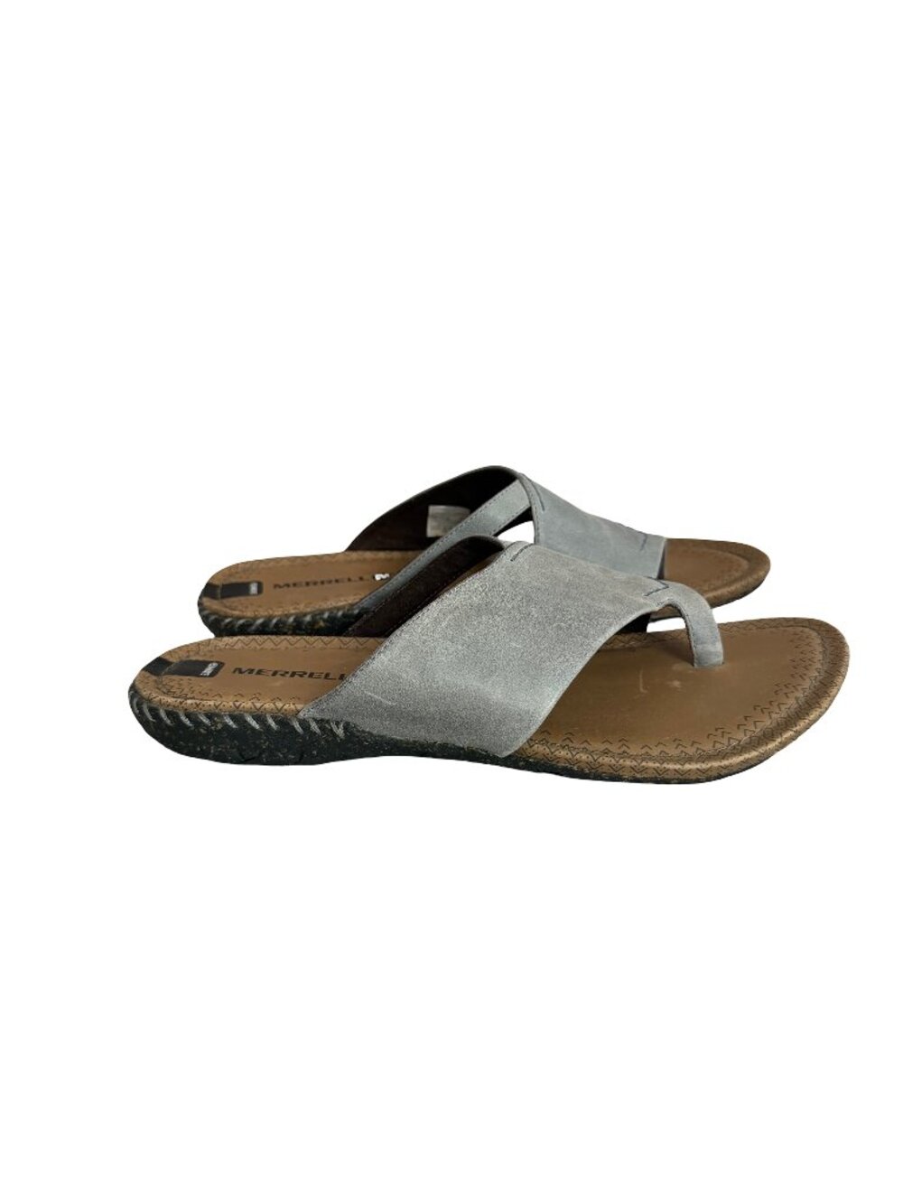 Merrell Dusty Blue Leather Sandals Flip Flops Toe Ring Whipstitch Size 7 Women's